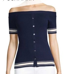 FRAME Off Shoulder Navy Knit Top Size S